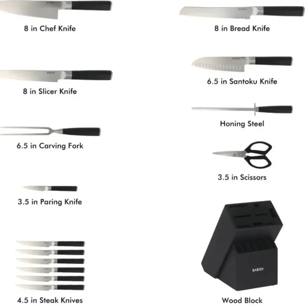 Babish High Carbon German Steel 15-PC Full Tang Forged Cutlery‎ Blick Set